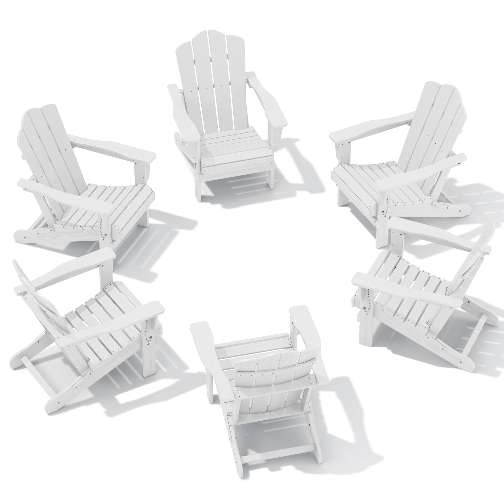 Kingyes Folding Adirondack Chair Set Of 6, Hdpe All-Weather Folding Adirondack Chair, White